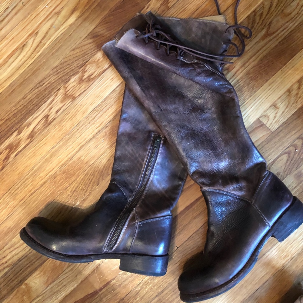 BedStu bench cobbler made boots fabulous lace up the back knee high 8.5 9